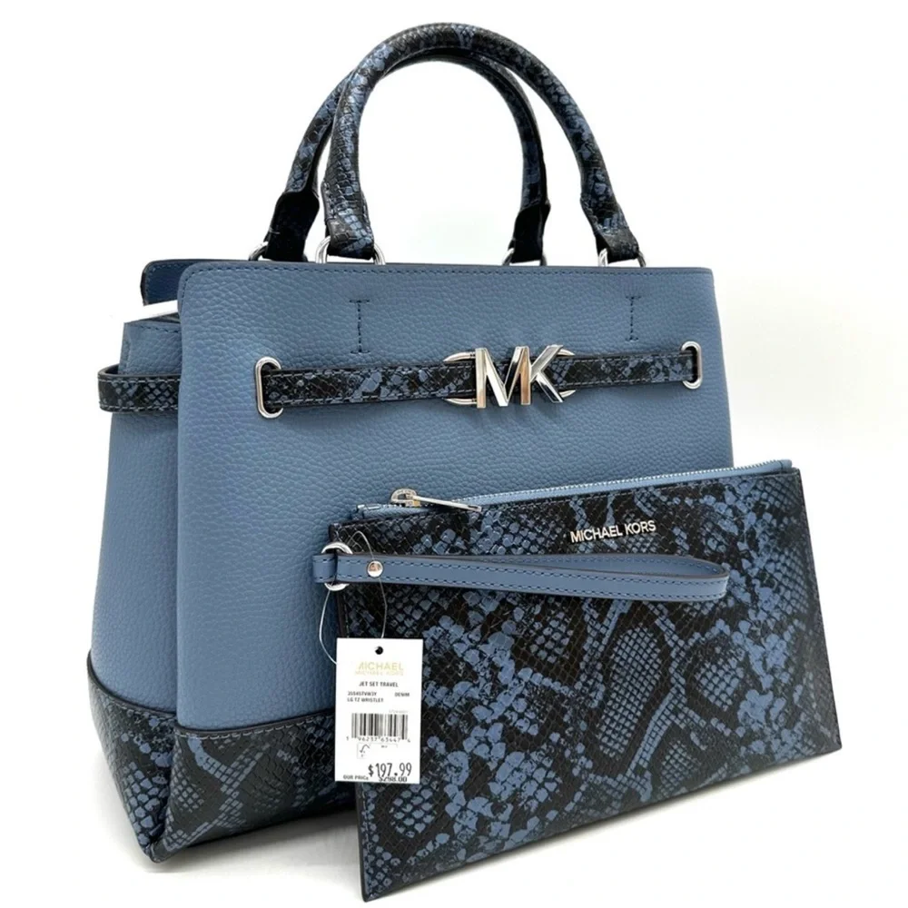 Michael Kors Large Reed Leather Belted Satchel Crossbody Bag & Large TZ Wristlet - Picture 4 of 15
